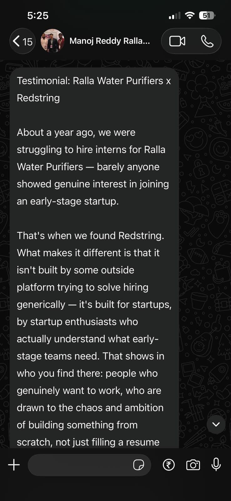 Testimonial from Manoj Reddy